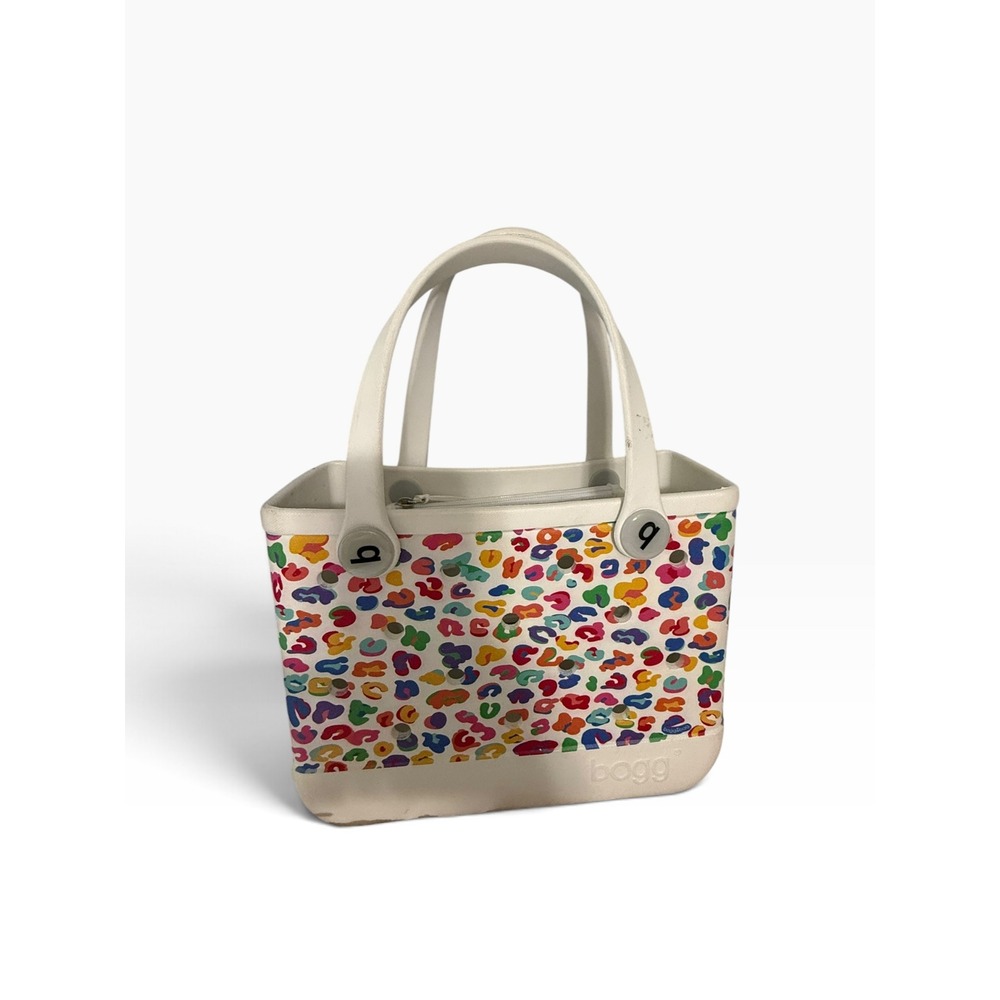 Bogg Bag Baby Bogg Tote Small Multicolor Leopard Print Beach Bag White